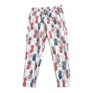 J Crew Womens 00 Pineapple Print Jogger Pants Pull On Drawstring Cotton Ankle